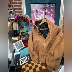 VTG SANTA FE Tan Quilt Lined Canvas Duck Hooded Jacket